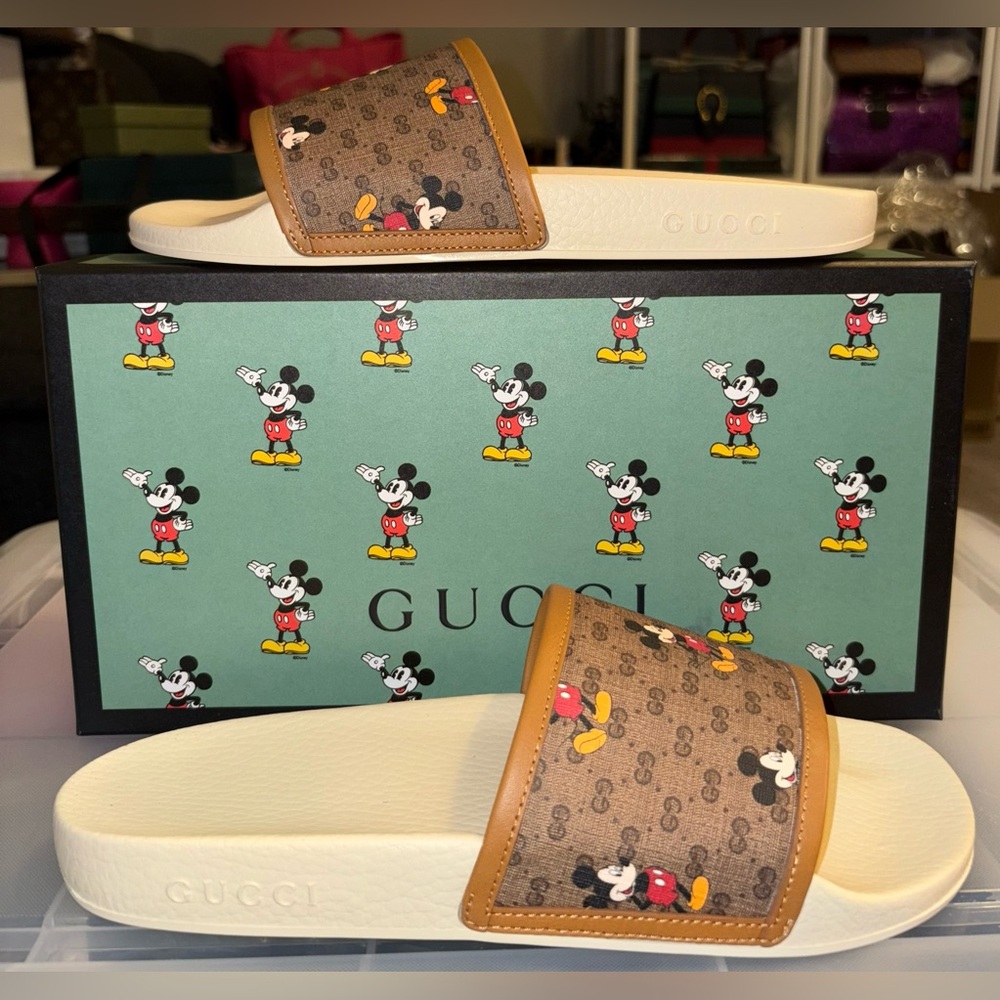 GUCCI DISNEY x MICKEY MOUSE SIGNATURE GG SANDALS SLIDES SZ 9 MEN SZ 11 US 41 IT - Picture 8 of 15